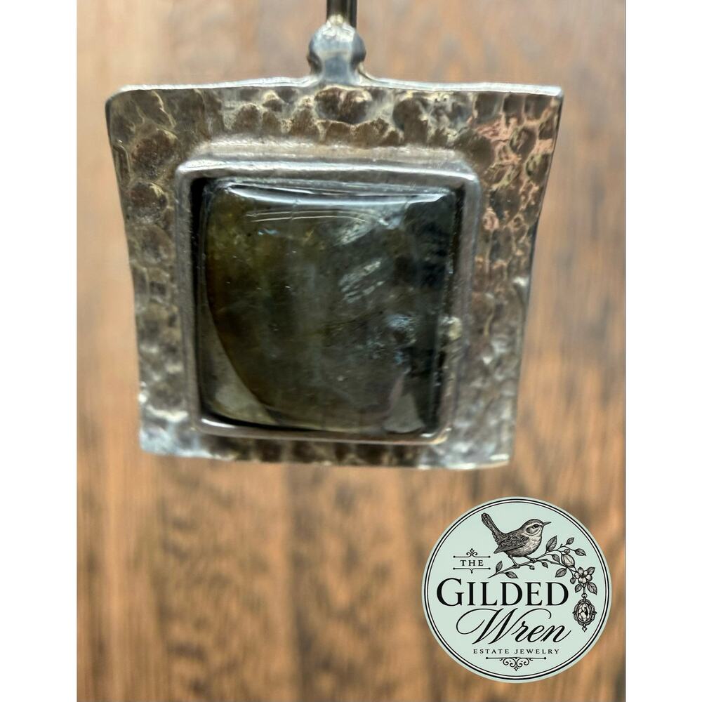 Silpada W0882 Sterling Silver Labradorite Hammered Square Drop Earrings
